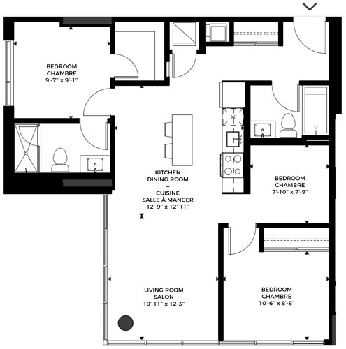Plan d’unité - 3 chambres