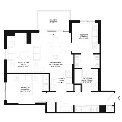 Plan d’unité - 2 chambres